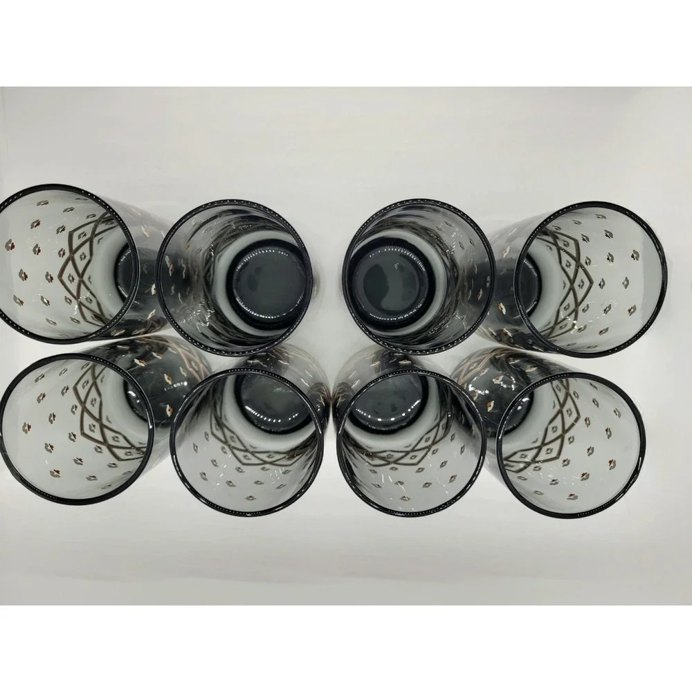 Set‎ of 8 Vintage Libbey Apollo Smoky Gray Highball Glasses MCM Geometric Orange